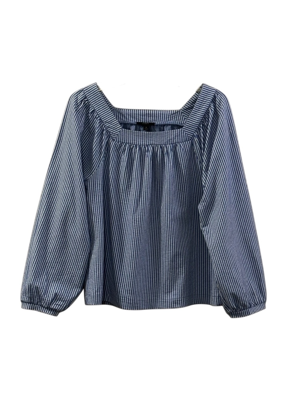 J.Crew Blue White Stripe Square Neck Puff Sleeve Blouse Top Small Boho - Picture 9 of 9